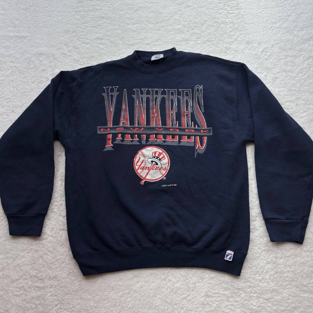 Vintage 1994 New York Yankees Logo 7 Sweatshirt Navy Blue Mens XL MLB USA Made
